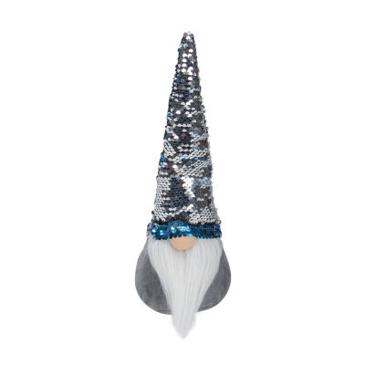 Northlight 13.5in Gray Standing Christmas  Decoration With Blue Flip Sequin Hat Christmas Gnome