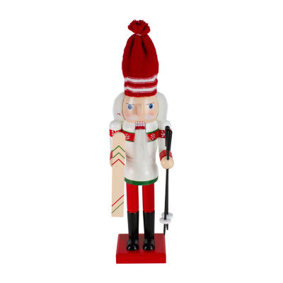 Northlight 14in Red And White Wooden Skiing Christmas Nutcracker