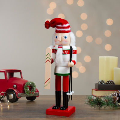 Northlight 14in Red And White Wooden Skiing Christmas Nutcracker