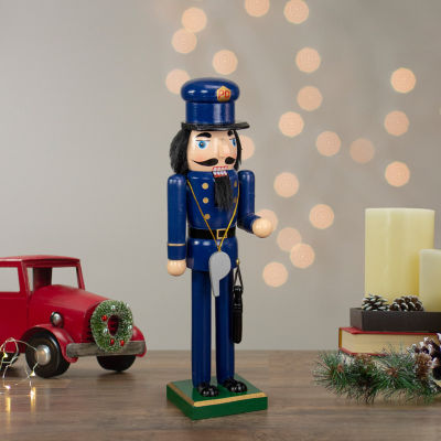 Northlight 14in Blue And Black Wooden Police Officer Christmas Nutcracker