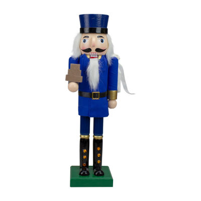 Northlight 14in Blue And Gold Wooden Mail Carrier Christmas Nutcracker