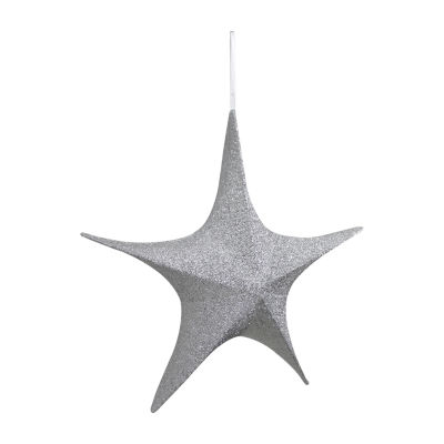 Northlight 30in Silver Tinsel Foldable Star Christmas Holiday Yard Art