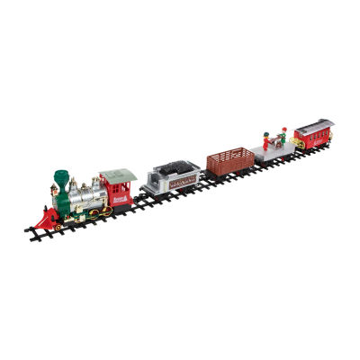 Northlight 35pc Silver And Red Battery Operated Lighted And Animated Classic Train Set With Sound Christmas Tabletop Decor