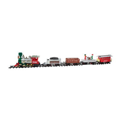 Northlight 35pc Silver And Red Battery Operated Lighted And Animated Classic Train Set With Sound Christmas Tabletop Decor