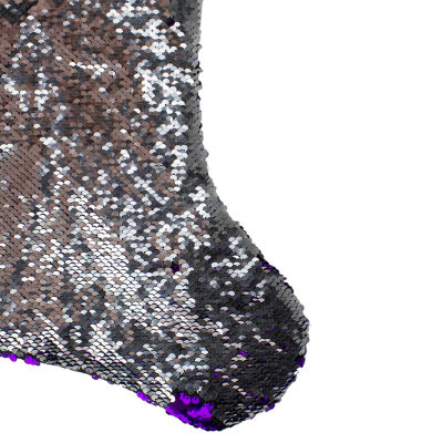 Northlight 23in Purple And Silver Reversible Sequined With Faux Fur Cuff Christmas Stocking