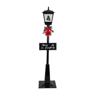 Northlight 70.75in Musical Snowing Santa And Friends Christmas Street Lamp Lighted Round SnowGlobes