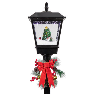 Northlight 70.75in Musical Snowing Santa And Friends Christmas Street Lamp Lighted Round SnowGlobes