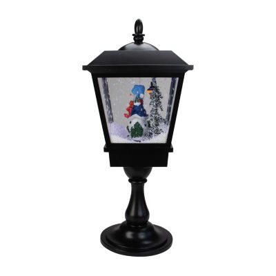 Northlight 25in Snowman With A Broom And Toys Snowing Black Christmas Street Lamp Lighted SnowGlobes
