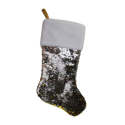 Northlight 22.75in Gold And Silver Reversible Sequined Christmas Stocking