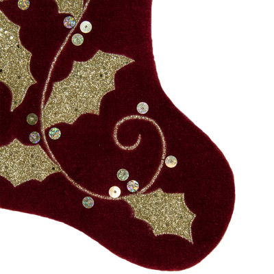 Northlight 20.5-Inch Velvet Gold And Maroon Etched Cuff Christmas Stocking