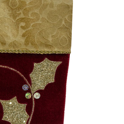 Northlight 20.5-Inch Velvet Gold And Maroon Etched Cuff Christmas Stocking