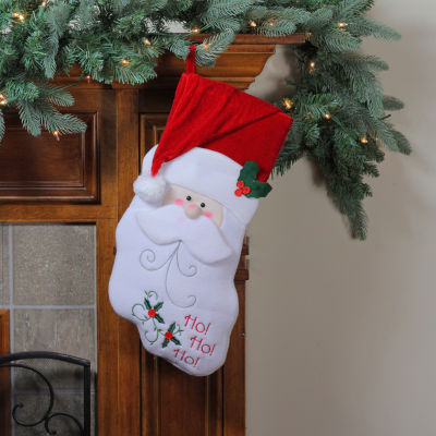 Northlight 19.25in Red And White Embroidered Ho Ho Ho Santa Face Christmas Stocking