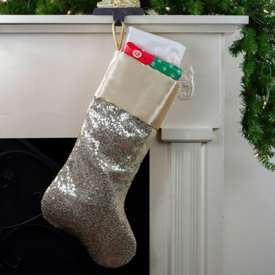 Northlight 22in Golden Metallic Sequined  With Satin Cuff Christmas Stocking