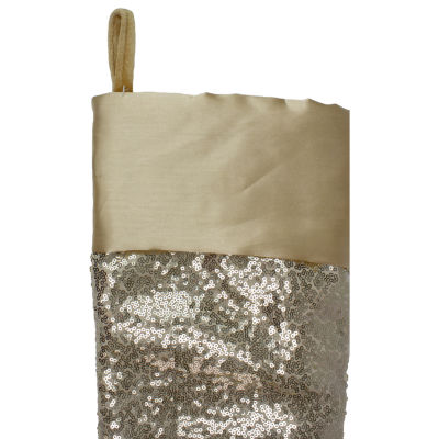 Northlight 22in Golden Metallic Sequined  With Satin Cuff Christmas Stocking