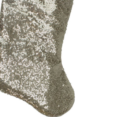 Northlight 22in Golden Metallic Sequined  With Satin Cuff Christmas Stocking