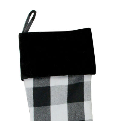 Northlight 20in White And Black Buffalo Plaid  With Velvet Cuff Christmas Stocking