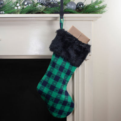 Northlight 20in Green And Black Plaid Christmas Stocking