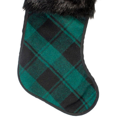 Northlight 19in Green And Black Plaid  With Faux Fur Christmas Stocking