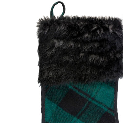 Northlight 19in Green And Black Plaid  With Faux Fur Christmas Stocking