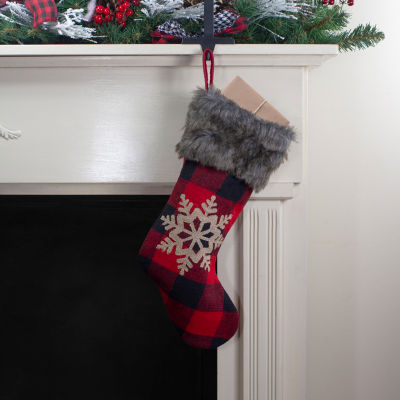 Northlight 18in Red And Black Buffalo Plaid  With Snowflake Christmas Stocking