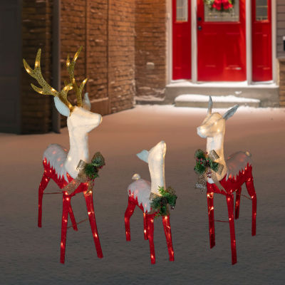 Northlight Set Of 3 Lighted Red Reindeer Family Christmas Holiday Yard Art