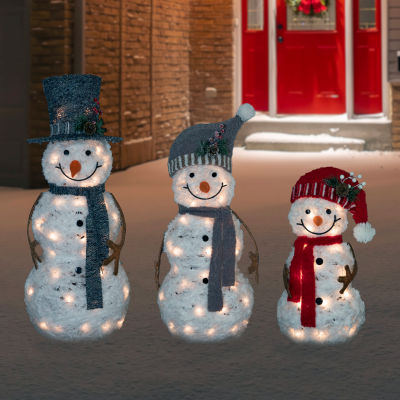 Northlight Set Of 3 Lighted Snowman Family  39.5in Christmas Holiday Yard Art