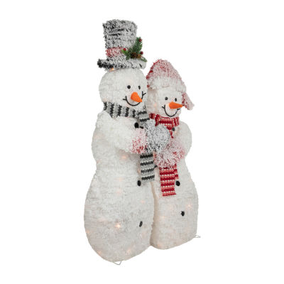 Northlight 39in Lighted Snowy Tinsel Snowman Couple Christmas Yard Art