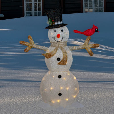 Northlight 49in White And Black Led Lighted Snowman With Top Hat Christmas Holiday Yard Art