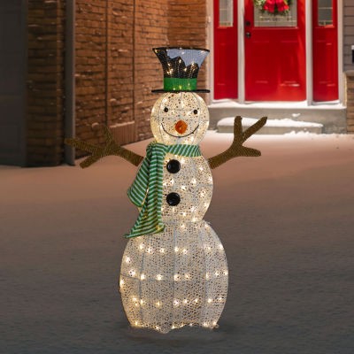 Northlight 43in Led Lighted Snowman With Top Hat And Green Scarf Christmas Holiday Yard Art