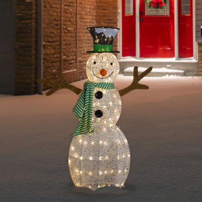 Northlight 43in Led Lighted Snowman With Top Hat And Green Scarf Christmas Yard Art