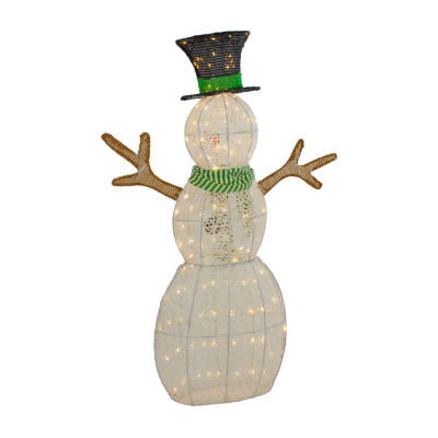 Northlight 43in Led Lighted Snowman With Top Hat And Green Scarf Christmas Yard Art