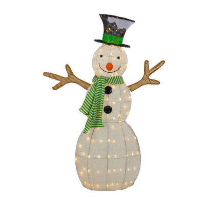 Northlight 43in Led Lighted Snowman With Top Hat And Green Scarf Christmas Holiday Yard Art