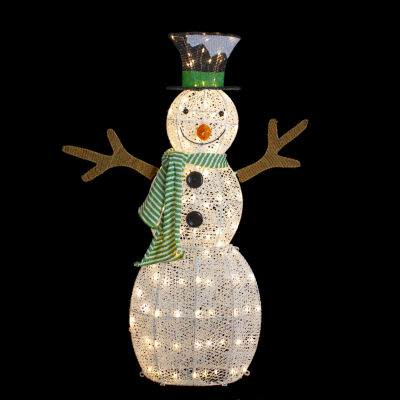 Northlight 43in Led Lighted Snowman With Top Hat And Green Scarf Christmas Yard Art