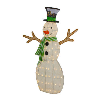 Northlight 43in Led Lighted Snowman With Top Hat And Green Scarf Christmas Holiday Yard Art