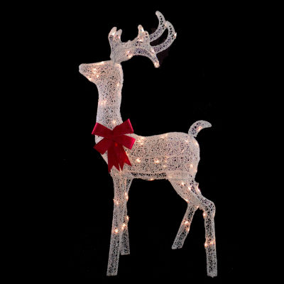 Northlight 52in Lighted White Mesh Standing Buck  Clear Lights Christmas Holiday Yard Art