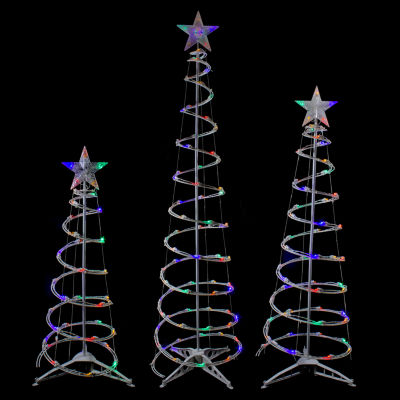Northlight Set Of 3 Led Lighted Multi-Color Spiral Cone Trees 3ft 4ft And 6ft Christmas Holiday Yard Art