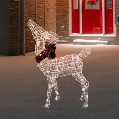 Northlight 35in Led Lighted Standing Reindeer With Bow Christmas Yard Art