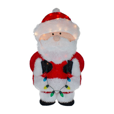 Northlight 32-Inch Lighted Chenille Santa With Lights Christmas Holiday Yard Art