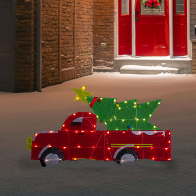 Northlight 36in Led Lighted Red Truck With Tree Christmas Yard Art