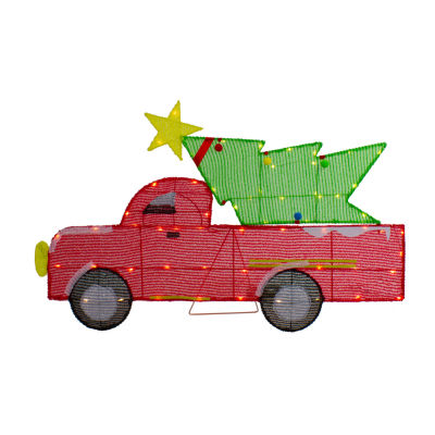Northlight 36in Led Lighted Red Truck With Tree Christmas Holiday Yard Art