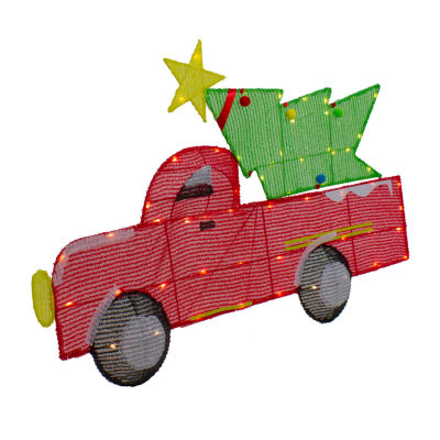 Northlight 36in Led Lighted Red Truck With Tree Christmas Yard Art