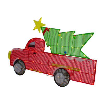 Northlight 36in Led Lighted Red Truck With Tree Christmas Yard Art