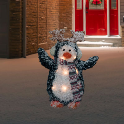 Northlight 22in Lighted Snowy Penguin In Antler Hat Christmas Yard Art