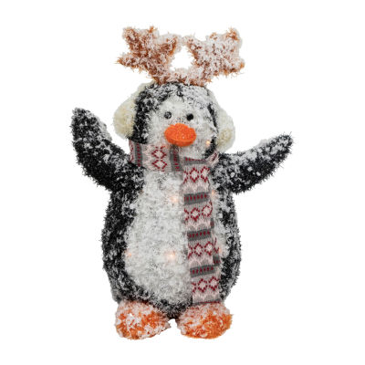 Northlight 22in Lighted Snowy Penguin In Antler Hat Christmas Holiday Yard Art