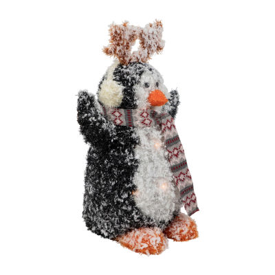 Northlight 22in Lighted Snowy Penguin In Antler Hat Christmas Yard Art