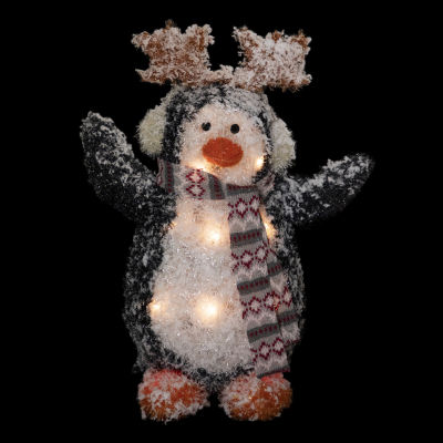 Northlight 22in Lighted Snowy Penguin In Antler Hat Christmas Yard Art