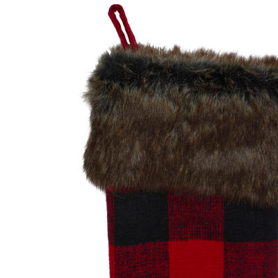 Northlight 18in Red And Black Buffalo Plaid  With Snowflake Christmas Stocking