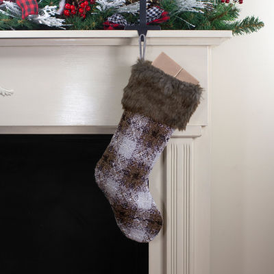 Northlight 18in Brown And White Buffalo Plaid Christmas Stocking