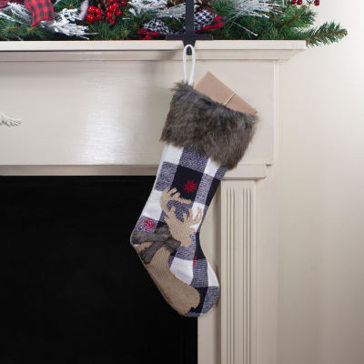 Northlight 18-Inch Black And White Buffalo Plaid Burlap Reindeer Christmas Stocking