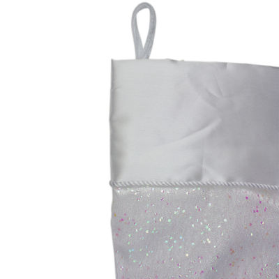 Northlight 22.25in White With Pink Iridescent Glitter  With Satin Cuff Christmas Stocking